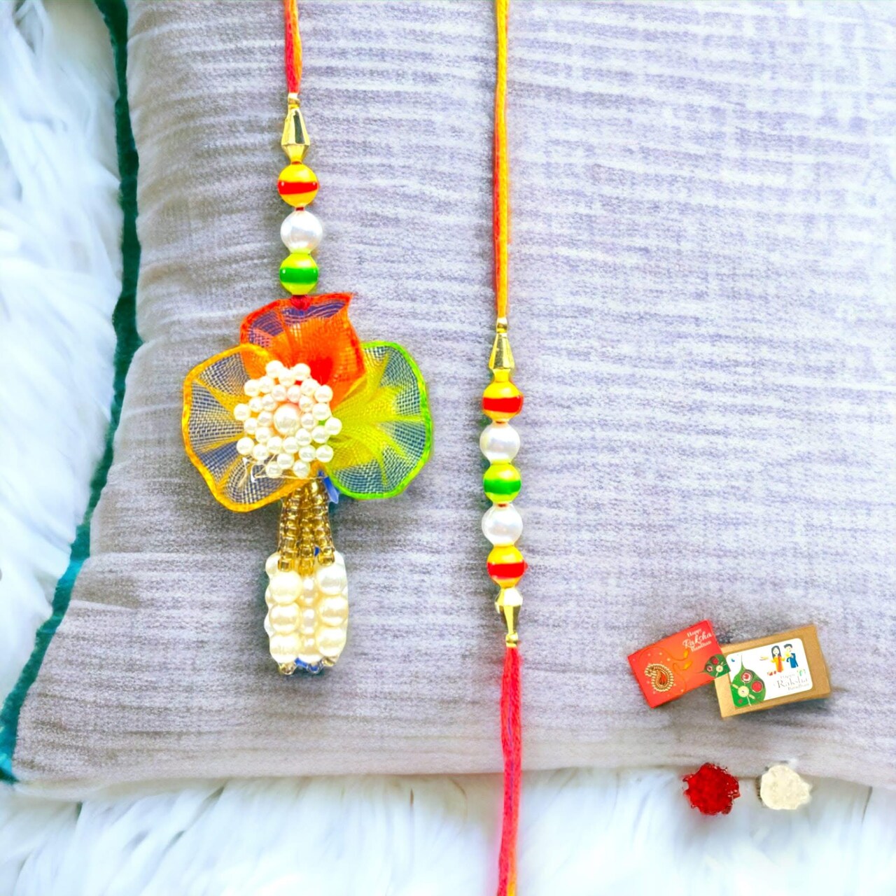 India Rakhi for Brother and Bhabhi Traditional Lumba Designer Fancy Bracelet Couple Rakhi for Bhaiya Brother Bhai Rakhi for Brother Gift Hamper Roli Chawal
